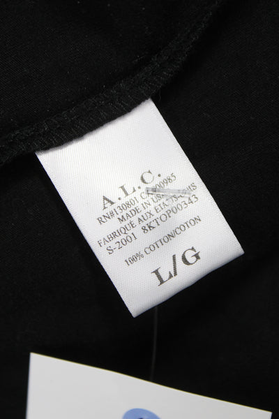 A.L.C. Women Basic Black Cotton Short Sleeve Crew Neck T-Shirt Size L