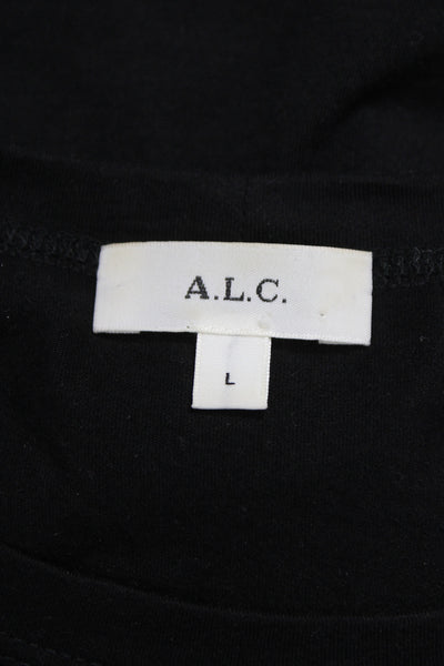 A.L.C. Women Basic Black Cotton Short Sleeve Crew Neck T-Shirt Size L