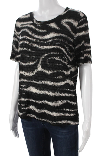 Sophyline Womens Basic Animal Print Black Crew Neck Short Sleeve T-Shirt Size S