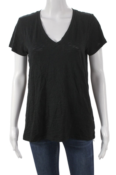 Goldie Women Basic T-Shirt Black Pima Cotton V-Neck Short Sleeve Size M