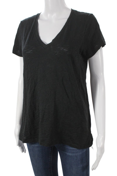 Goldie Women Basic T-Shirt Black Pima Cotton V-Neck Short Sleeve Size M