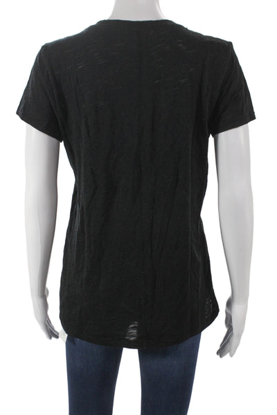 Goldie Women Basic T-Shirt Black Pima Cotton V-Neck Short Sleeve Size M