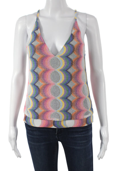 Ramy Brook Womens Basic Halter Tank Geometric Multicolor Petite Button Size XS