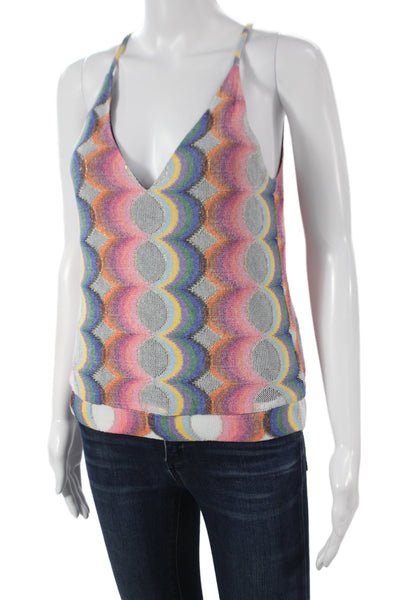 Ramy Brook Womens Basic Halter Tank Geometric Multicolor Petite Button Size XS
