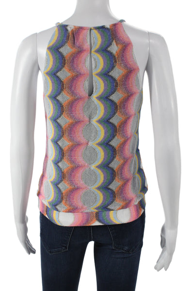 Ramy Brook Womens Basic Halter Tank Geometric Multicolor Petite Button Size XS