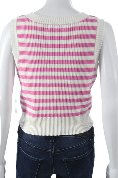 Central Park West Womens Cropped Striped V-Neck Sleeveless Tank Pink Size M