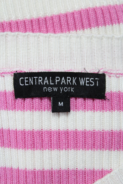 Central Park West Womens Cropped Striped V-Neck Sleeveless Tank Pink Size M