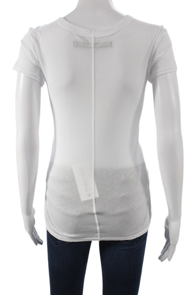 Enza Costa Women Basic Knit V Neck Short Sleeve T Shirt White Pullover Size S