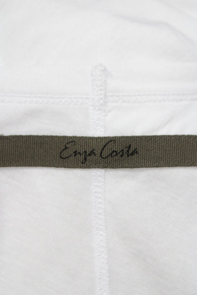 Enza Costa Women Basic Knit V Neck Short Sleeve T Shirt White Pullover Size S