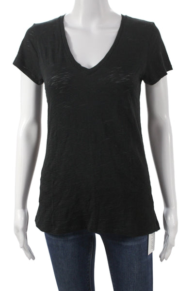 Goldie Women Basic Black V-Neck Pima Cotton Short Sleeve T-Shirt Size S