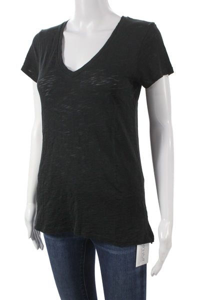 Goldie Women Basic Black V-Neck Pima Cotton Short Sleeve T-Shirt Size S