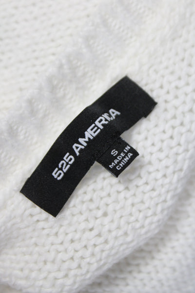 525 America Women White V-Neck Short Sleeve Pullover Sweater 100% Cotton Size S