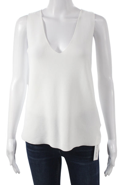 Alexandre Laurent Womens Basic V-Neck Tank White Sleeveless Size S
