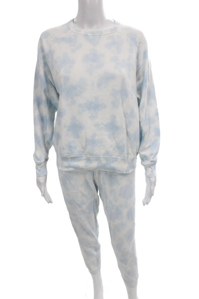 Leallo Women Blue Tie Dye 100% Cotton Pullover Crew Neck Pants Set Size S