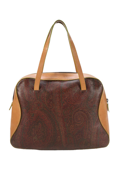 Etro Milano Womens Boston Leather Trim Paisley Print Shoulder Handbag Brown