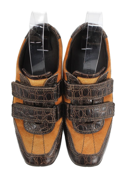 Louis Vuitton Womens Embossed Leather Suede Low-Top Sneakers Brown Size 5.5