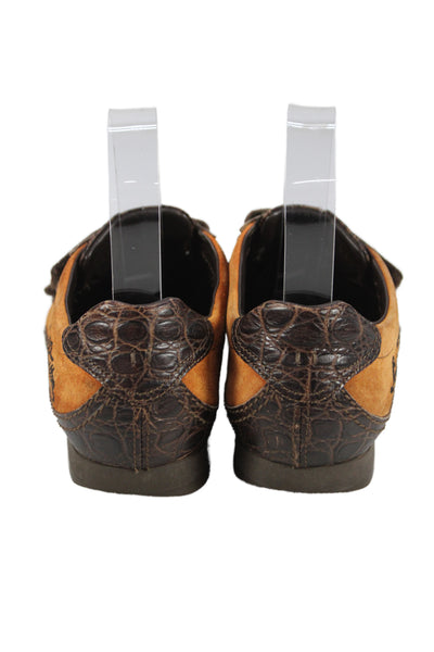 Louis Vuitton Womens Embossed Leather Suede Low-Top Sneakers Brown Size 5.5