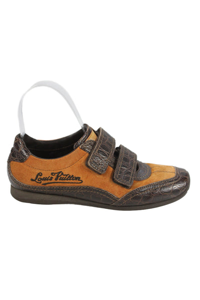 Louis Vuitton Womens Embossed Leather Suede Low-Top Sneakers Brown Size 5.5