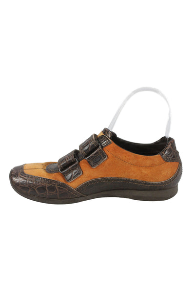 Louis Vuitton Womens Embossed Leather Suede Low-Top Sneakers Brown Size 5.5