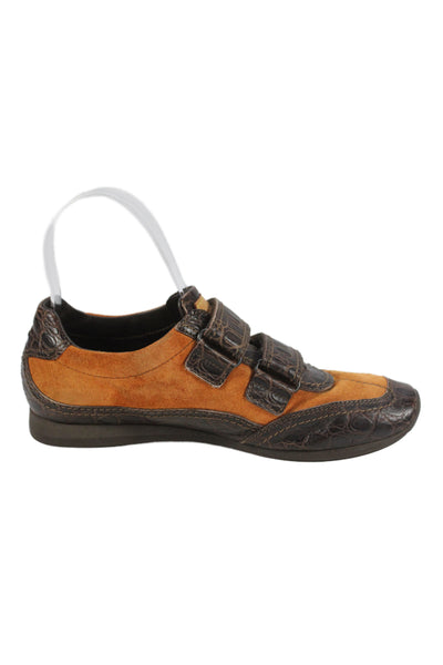Louis Vuitton Womens Embossed Leather Suede Low-Top Sneakers Brown Size 5.5