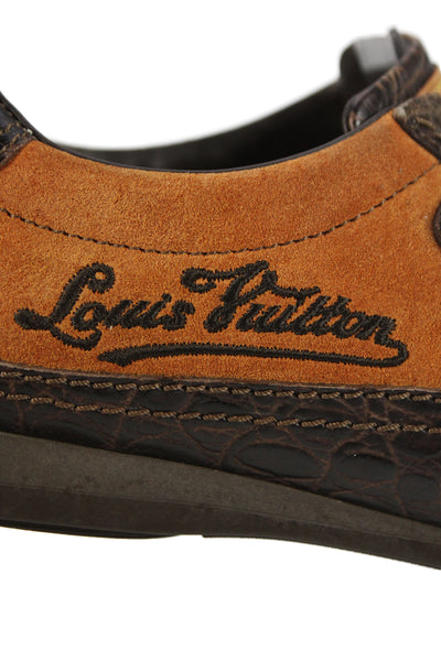 Louis Vuitton Womens Embossed Leather Suede Low-Top Sneakers Brown Size 5.5
