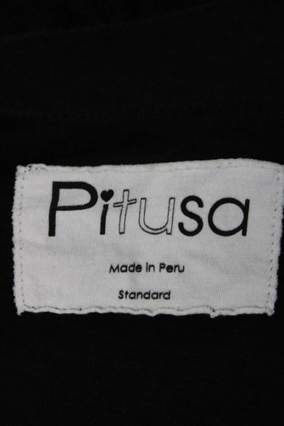 Pitusa Women Maxi Wrap Dress Black V-Neck Button Long Sleeve Pima Modal Size L