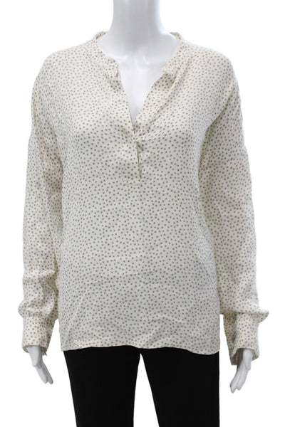 Vince Womens Tunic Polka Dot Long Sleeve Button Cuff Silk Stretch Beige Size L