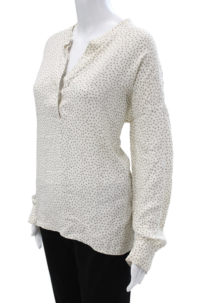 Vince Womens Tunic Polka Dot Long Sleeve Button Cuff Silk Stretch Beige Size L