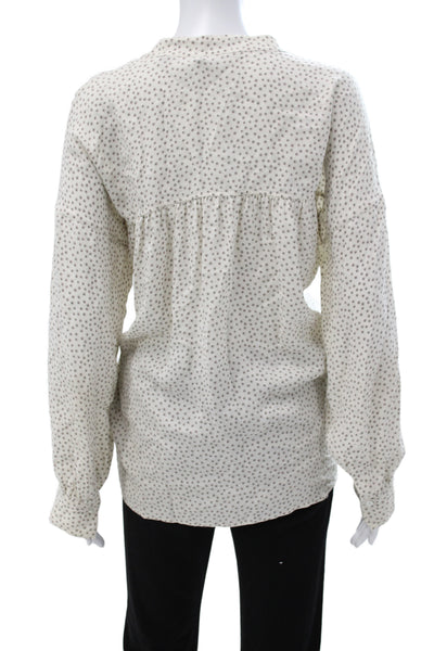 Vince Womens Tunic Polka Dot Long Sleeve Button Cuff Silk Stretch Beige Size L