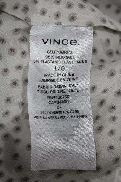 Vince Womens Tunic Polka Dot Long Sleeve Button Cuff Silk Stretch Beige Size L