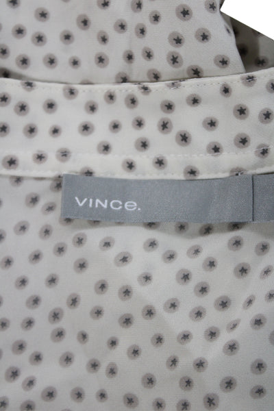 Vince Womens Tunic Polka Dot Long Sleeve Button Cuff Silk Stretch Beige Size L