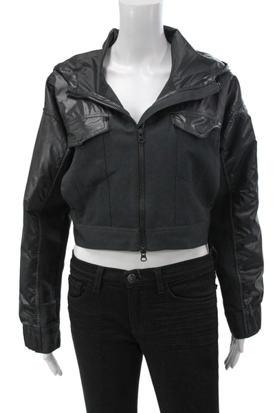 Nike Womens Bomber Jacket Windbreaker Black High Neck Snap Size S