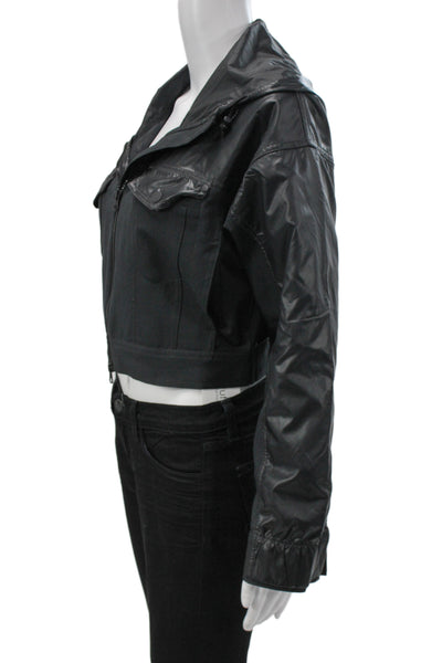 Nike Womens Bomber Jacket Windbreaker Black High Neck Snap Size S