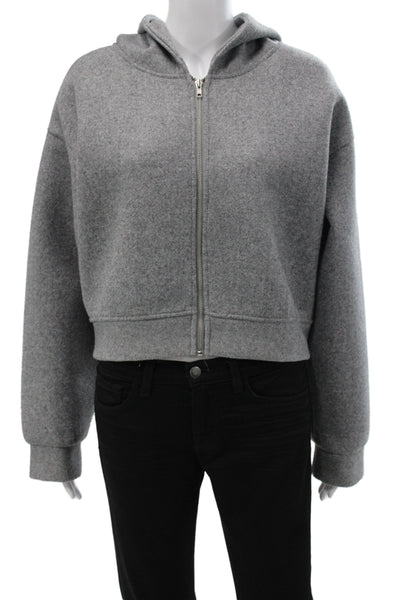 Zara Women Full-zip Hoodies Gray Polyester Long Sleeve Size L