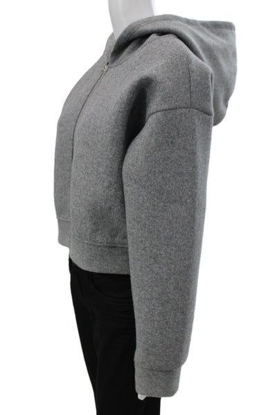 Zara Women Full-zip Hoodies Gray Polyester Long Sleeve Size L