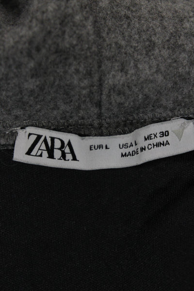 Zara Women Full-zip Hoodies Gray Polyester Long Sleeve Size L