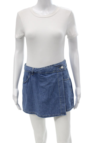 Zara Women Mini Skort Blue Cotton Polyester Viscose Solid Size S
