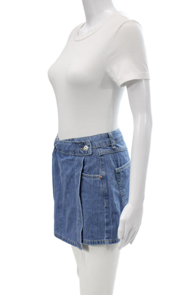 Zara Women Mini Skort Blue Cotton Polyester Viscose Solid Size S