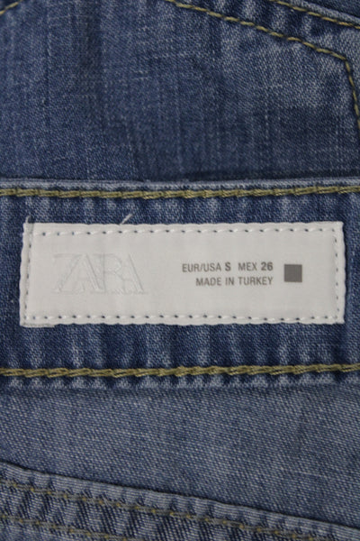 Zara Women Mini Skort Blue Cotton Polyester Viscose Solid Size S