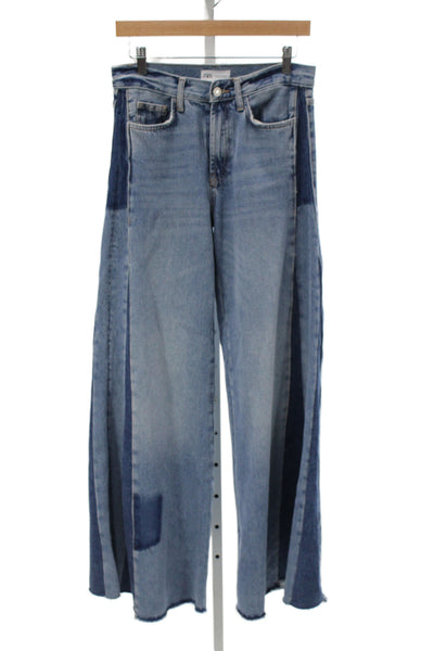 Zara Women Wide Leg Jeans Blue Cotton High Rise Size 4