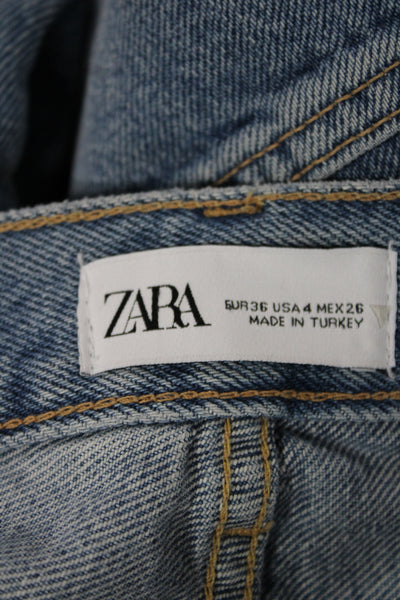 Zara Women Wide Leg Jeans Blue Cotton High Rise Size 4