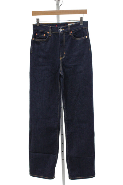 Zara Women Straight Jeans Dark Blue High Rise Cotton Blend 25in Size 4
