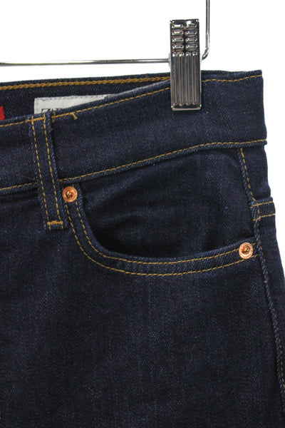 Zara Women Straight Jeans Dark Blue High Rise Cotton Blend 25in Size 4