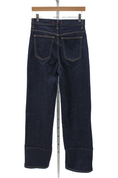 Zara Women Straight Jeans Dark Blue High Rise Cotton Blend 25in Size 4