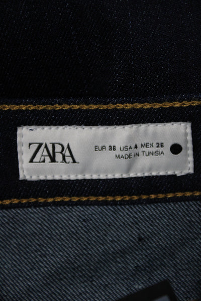 Zara Women Straight Jeans Dark Blue High Rise Cotton Blend 25in Size 4