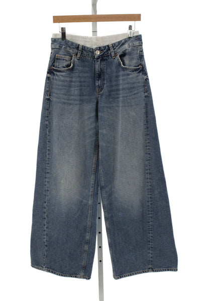 Zara Womens Wide Leg High Rise Blue Cotton Jeans Maternity Size 2
