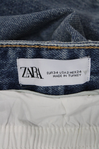 Zara Womens Wide Leg High Rise Blue Cotton Jeans Maternity Size 2