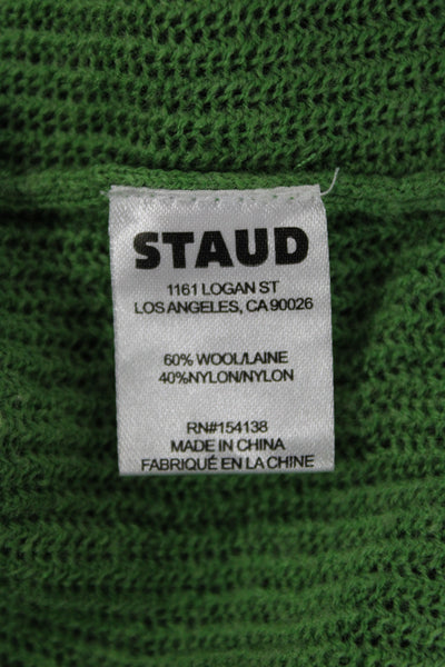 Staud Unisex Cardigan Green Collared Button Wool Nylon Long Sleeve Size M
