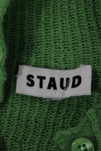 Staud Unisex Cardigan Green Collared Button Wool Nylon Long Sleeve Size M
