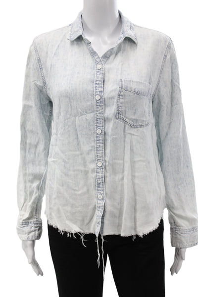 Rails Womens Collared Long Sleeve Button-Up Light Blue Petite Size S